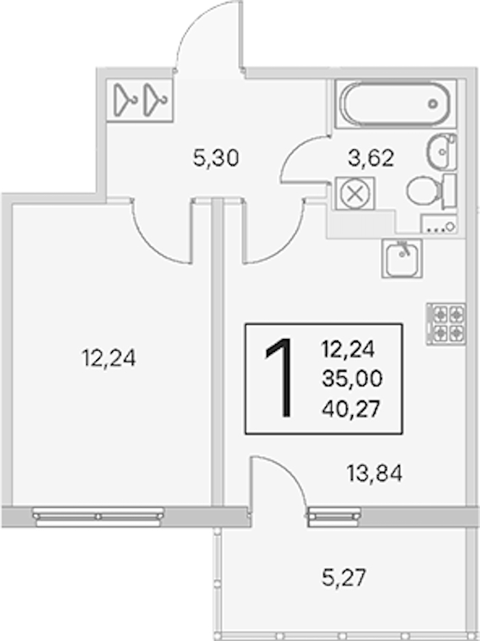 1-комнатная квартира 35 м², 4/4 эт., ЖК «Любоград в Стрельне»